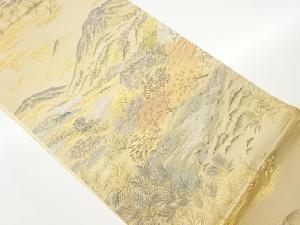 山並に木々・草花模様織出し袋帯